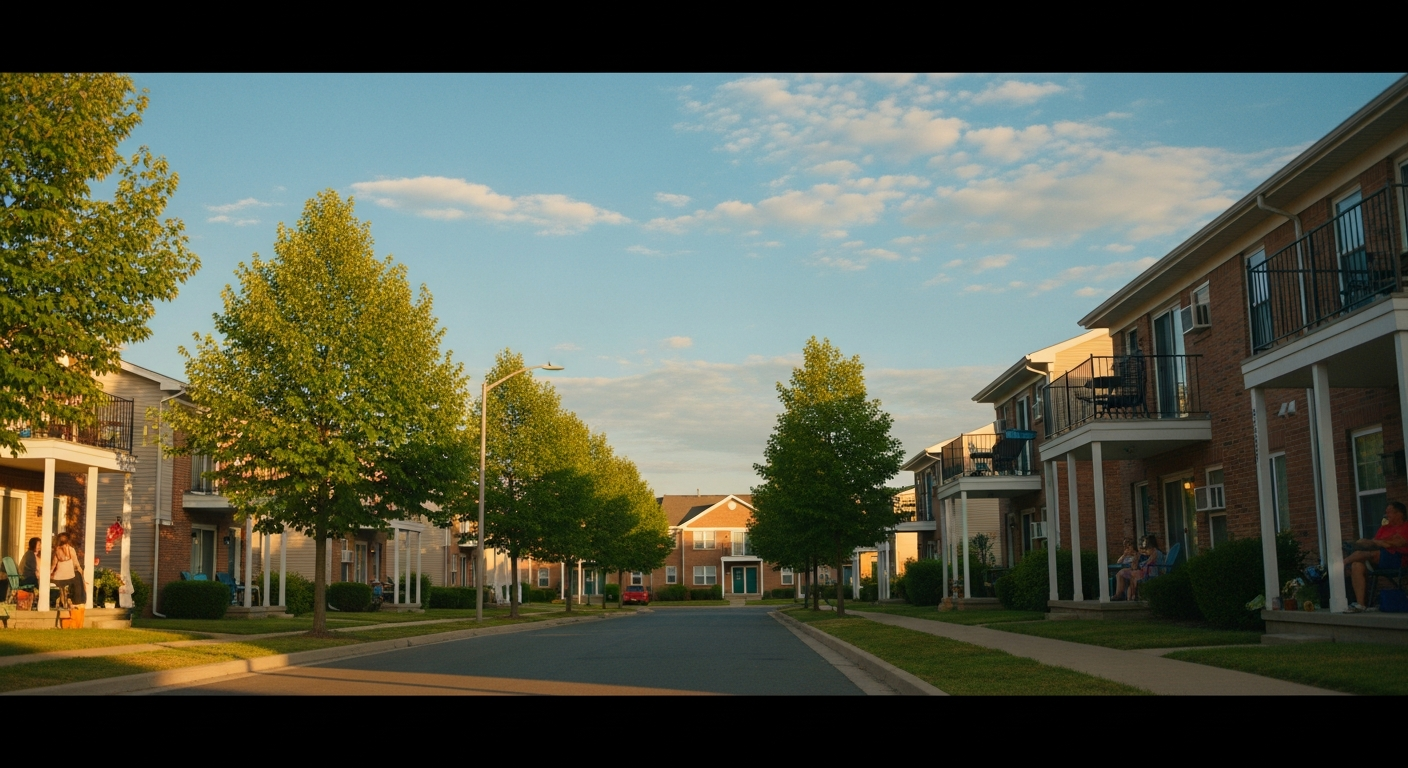 A welcoming American neighborhood at sunset